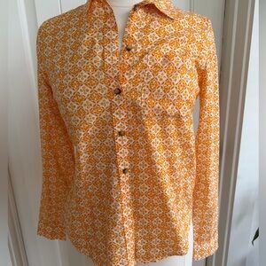 Anthropologie Maeve Orange and White Geometric Button-Up Shirt